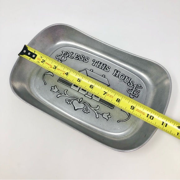 Vintage Pewter Wilton Armedale Bread Dish Decor "Bless This House" Serveware - Picture 7 of 9